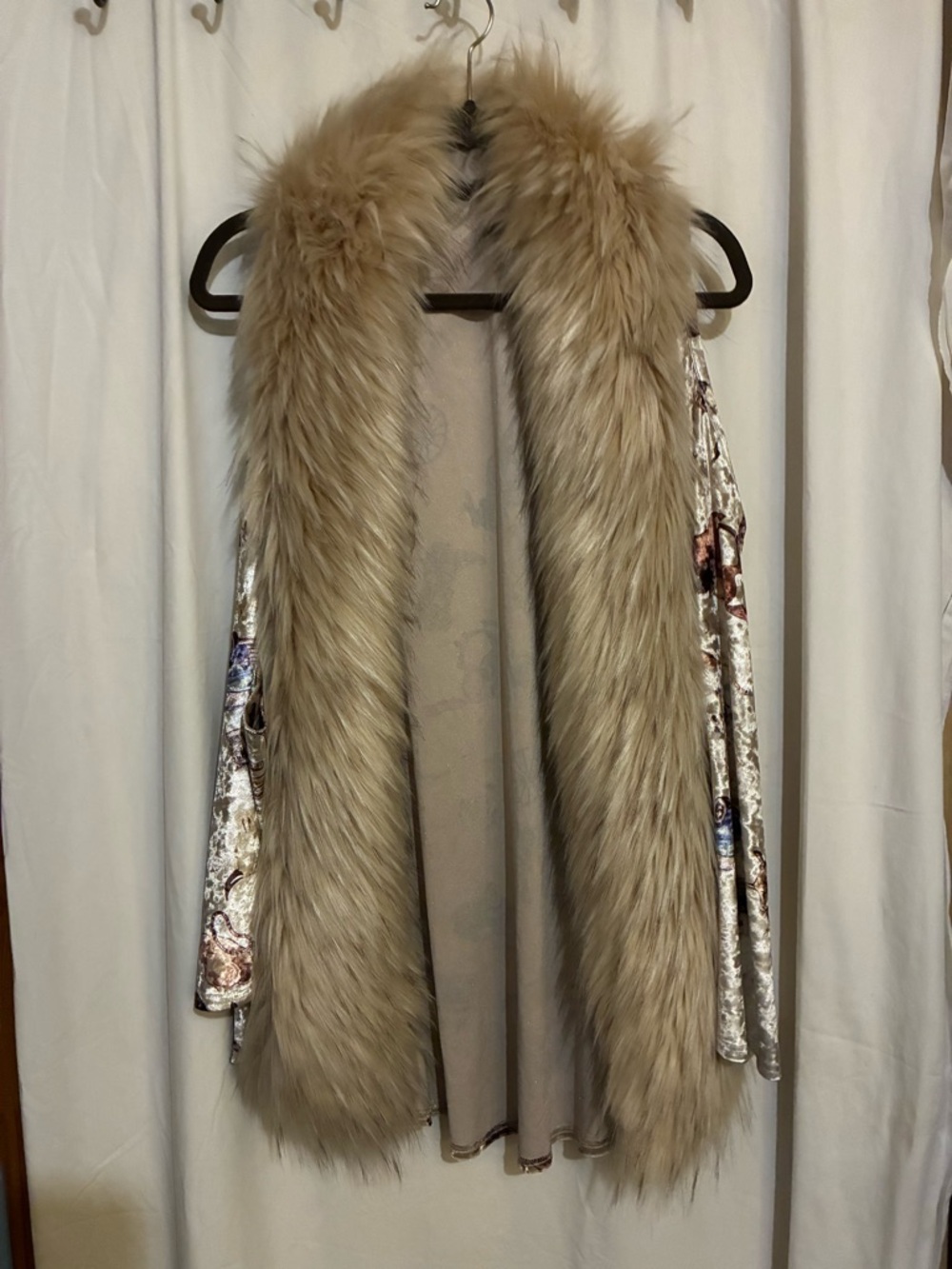 Origami Open Front Faux Fur Cardigan
